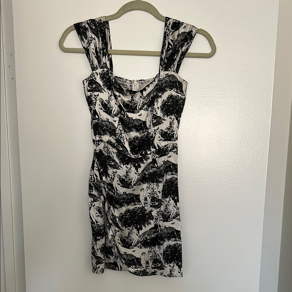 Rare Reformation Black and White Printed Mini Dress